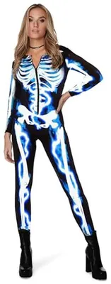 Productafbeelding van Morph elektrisch skelet bodysuit dames - vrouw skelet kostuum voor dames skelet Halloween kostuum