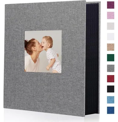 Productafbeelding van Fotoalbum, linnen, 400 foto's, 10x15 cm, grijs, hardcover met venster, 33x27,5 cm