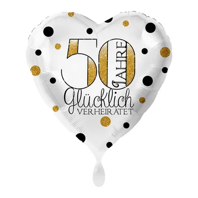 Produktbild von 1 Folienballon Goldene Hochzeit 50 Jahre glücklich verheiratet ca 43 cm ungefüllt Ballongas geeignet