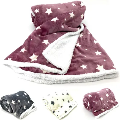 Produktbild von heimtexland ® samtig weiche Kuscheldecke Sterne Soft Flanell Sherpa Plüsch 200x150 Wohndecke Typ718 Beere
