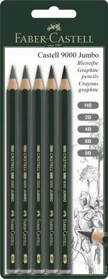Immagine prodotto di Matita da disegno Faber castell jumbo 9000 nero in blister da 5 pezzi