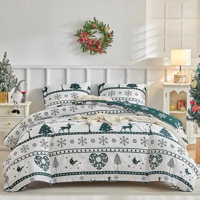 Produktbild von Unyqoos® Weihnachts-Bettbezug 240x260 mit Kissenbezügen und Herzmotiv
