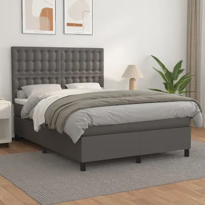 Imagen del producto de Maison Exclusive - Base de cama con somier y colchón, color gris, 140 x 190 cm, tapizada en cuero sintético