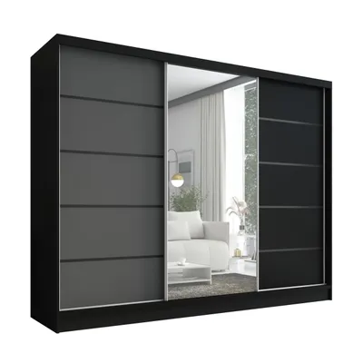 Produktbild von Schwebetürenschrank, 3-türig Schrank 200 cm mit Spiegel ARIVA 2 (Schwarz / Schwarz / Graphit)