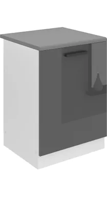 Produktbild von Belini Unterschrank Küche, Spülenunterschrank 60 cm Breite. SDZ Küchenunterschrank mit Arbeitsplatte. Spülenschrank mit 1 Tür, Silber Hochglanz