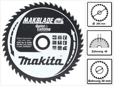 Zdjęcie produktu dla Makita Piła Tarczowa 260X30X48Z Makblade Plus Drewno