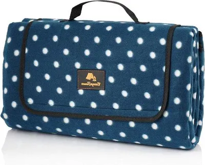 Produktbild von Famanu Picknickdecke 200 x 200 cm - XXL isolierende Campingdecke - Wasserabweisend - Blau mit Punkten