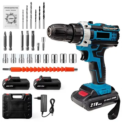 Produktbild von Akku-Bohrmaschinen-Set - Elektrischer Schraubendreher - 21 V - 32 Nm Drehmoment - 2 Gänge - 0–350/0–1350 U/min - 2 Akkus