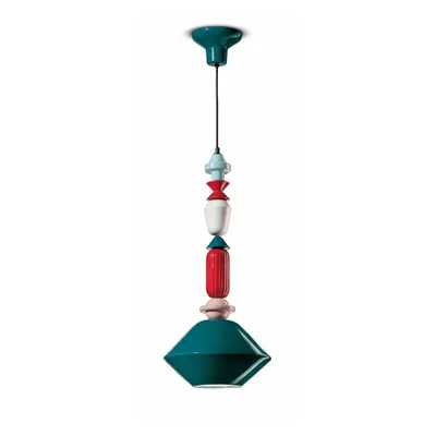 Image de Ferroluce Lampe à suspendre Lariat 70cm Turquoise Ronde