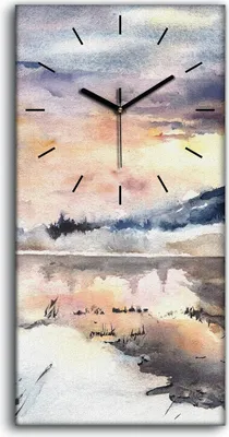 Produktbild von Wanduhr Bürouhr Leinwand Bild 30x60 Winter Landschaft Berge See Schnee - schwarze Hände