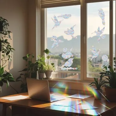 Produktbild von 32 Stück Fensteraufkleber zur Vermeidung von Vogelschlägen, Anti-Kollisions-Aufkleber für Fenster und Türen im Kolibri-Kreis-Stil