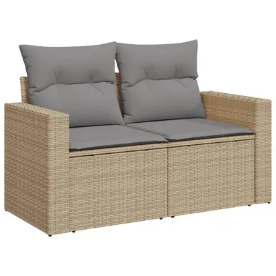 Image de vidaXL Canapé de jardin avec coussins 2 places Beige Poly Rattan
