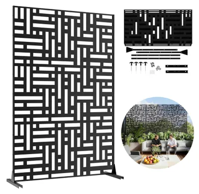 Productafbeelding van XINZI Ruimtelijke scheiding, privacy scherm, geschikt voor binnen en buiten. Eenvoudige montage. Ruimtescheiding voor terras, balkon, of als roomdivider. Paravent, zwart. 121 x 40 x 183 cm