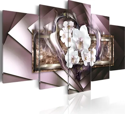 Zdjęcie produktu dla Obraz na płótnie abstrakcyjny 200x100 cm włóknina obraz na płótnie 5 sztuk art print nowoczesna grafika ścienna XXL dekoracja ścienna design obraz na ścianę - kwiaty orchidea serce złoto 020101-184