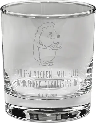 Produktbild von Mr. & Mrs. Panda Whiskyglas Igel Kuchenstück - Transparent - Geschenk, Einladung Party, Kuchen Backen, Lustige Sprüche, Whisky Tumbler, Torte, Bourbon Glas, Gravur