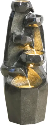 Produktbild von Dehner Gartenbrunnen Cala, Outdoor-Brunnen mit warmweißer LED-Beleuchtung, ca. 35 x 91 x 34 cm, Polyresin, grau