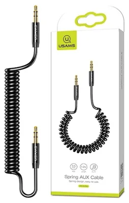 Productafbeelding van Usams Adapter, springaudioaansluiting 3,5 mm - 3,5 mm, 1,2 meter, zwart (US-SJ256)