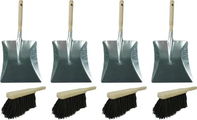 Produktbild von Novaliv 4x Kehrschaufel Set verzinkt Arengaborsten Kehrblech und Handfeger Set Kehrset Kehrgarnitur dustpan and brush Handfeger Arenga Kehrwisch Kaminzubehör Kaminbesen Kehrschaufel