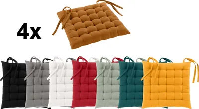 Produktbild von 4x Sitzkissen 38x38 Stuhlkissen Set Stuhlauflagen Sitzpolster gesteppt Kissen, Farbe:Rot