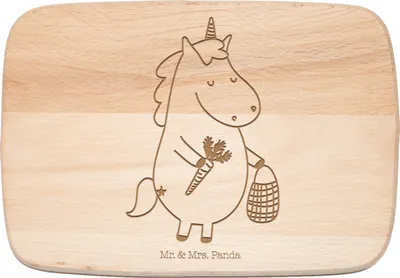 Produktbild von Mr. & Mrs. Panda Holzbrett Einhorn Vegan - Transparent - Geschenk, Veganer, Schneidebrett, Gesund Leben, Frühstücksbrettchen, Holzbrettchen, schneidbrett, Unicorn, essen