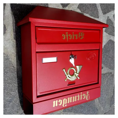 Produktbild von Großer Briefkasten/Postkasten XXL Rot/Matt mit Zeitungsrolle und Schrägdach