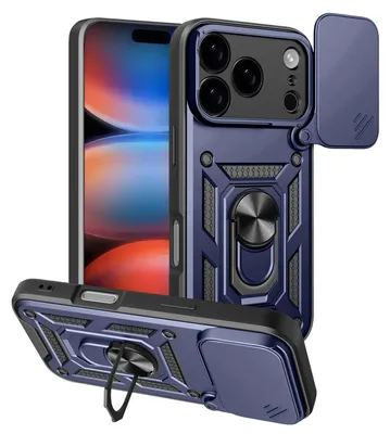 Produktbild von MobyDefend Hülle für iPhone 18 Pro - Panzerhülle mit drehbarem Ring und Standfunktion - Blau