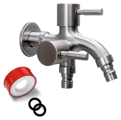 Produktbild von Doppelter Wasserhahn für Garten und Waschmaschine, 1/2 Zoll, mit Auslassventil, für Außen- und Innenbereich