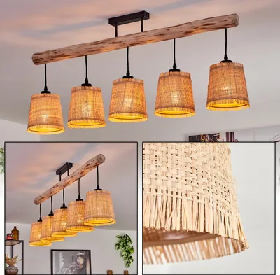 Produktbild von Tubione moderne Deckenlampe aus Holz/Metall/Bast in Natur/Schwarz/Beige