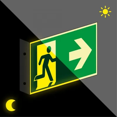 Produktbild von Schild | PERMALIGHT power langnachleuchtend Fahnenschild Rettungsweg rechts/l...