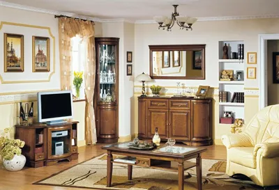 Image de Élégant meuble mural TV Lowboard Meubles en bois Vitrine d'angle Sideboard avec miroir Set