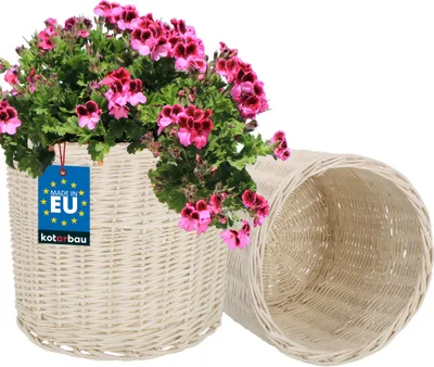 Produktbild von KOTARBAU® 2er Set Weidenkorb zum Bepflanzen Weiß Höhe 26 cm ⌀ 28 cm Übertopf Korb aus Weide Pflanzkorb geflochten Pflanzkörbe Outdoor Korbübertöpfe für Balkon Blumentopf geflochten