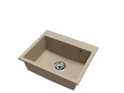 Produktbild von Granit-Einbeckenspüle EXCLUSIVE 55 – Beige mit Chrom-Siphon
