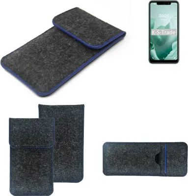 Produktbild von K-S-Trade Handy-Hülle Schutz-Hülle kompatibel mit Oukitel C22 Filztasche Pouch Tasche Case Sleeve Filzhülle dunkelgrau, blauer Rand