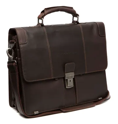 Productafbeelding van The Chesterfield Brand Leer aktetas schoudertas met laptopvak Stuttgart Business Bag Brown donkerbruin