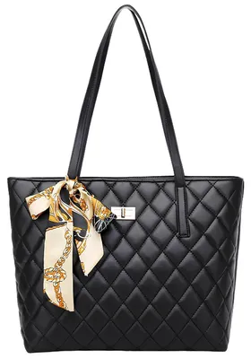 Immagine prodotto di Borsa a tracolla nera trapuntata da donna, grande, capiente, elegante
