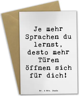 Produktbild von Mr. & Mrs. Panda Klappkarte Spruch Sprachen lernen und anwenden - Weiß - Geschenk, weihnachtskarten, Trost, Lebensfreude, Vertrauem, hochzeitskarten, dankeskarten