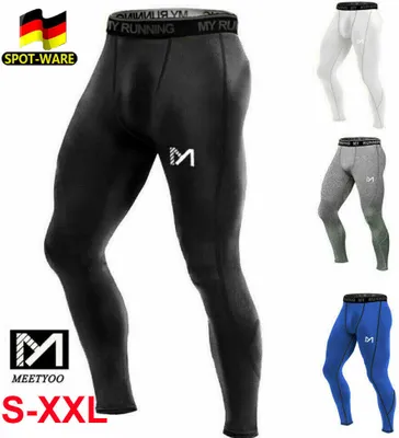 Leggins Kompressions Hose Laufhose Herren Tights Fitness Lang Jogginghose Schwarz  2XL