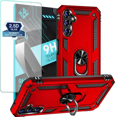 Produktbild von Armor Outdoor Handyhülle für Samsung Galaxy A14 / A14 5G Handy Panzer Case Schutzhülle mit 9H Displayglas Displayschutz Farbe: Rot