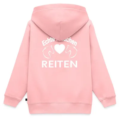 Produktbild von Spreadshirt Echte Mädchen Reiten Pferdeliebe Kinder Premium Organic Zip Hoodie, 110/116 (4 Jahre), Rosa