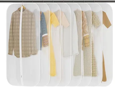 Imagen del producto de Ibenzoa® Juego de 8 fundas transparentes para ropa con cremallera, de 60 x 120 cm, lavables y reutilizables, que protegen contra el polvo, las polillas y la humedad