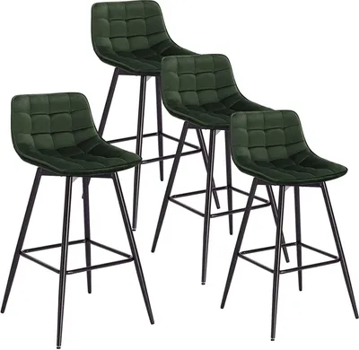 Produktbild von WOLTU Barhocker 4er Set Designer Barstuhl Hocker Tresenhocker Bistrohocker mit Fußstütze Samt Metall Dunkelgrün