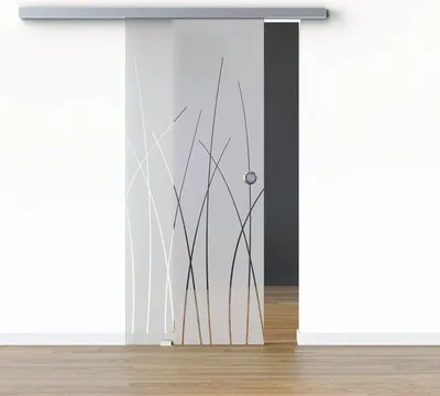 Produktbild von Pertura Glasschiebetür Komplettset Glera Reeds 02 1025x2050 mm Links inkl. Beschlag Selir Aluminium Edelstahloptik,Griff