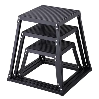 Zdjęcie produktu dla VEVOR 3-częściowe skakanki plyometryczne, 305/458/609 mm Skakanka plyometryczna czarna, antypoślizgowy zestaw do ćwiczeń fitness Step-Up Box do domowego treningu fitness, treningu kondycyjnego, treningu skokowego, przenośny