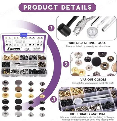 Produktbild von Famanu Druckknopfset 12,5 mm mit Werkzeug - 60 Sets in 6 Farben