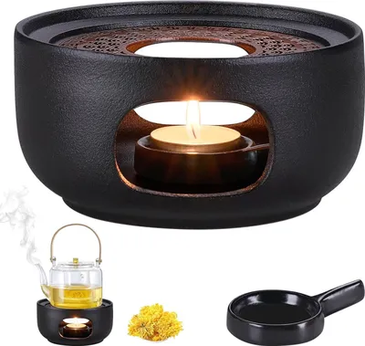 Produktbild von Stövchen für Teekanne Keramik, Teewärmer mit Teelichthalter, Porzellan Teekannenwärmer, Kaffeewärmer Teestövchen für Tee- Schwarz (Ohne Kerze)