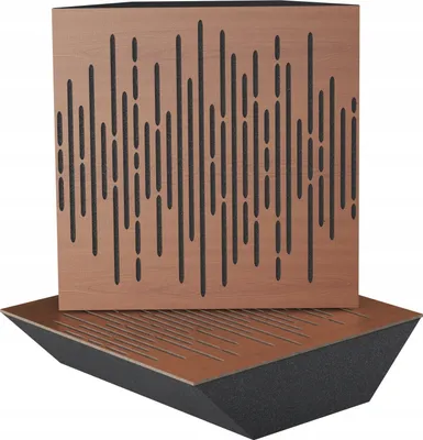 Produktbild von 2-Stück Eck-Akustik-Bassfalle für Aufnahmestudio |WAVE 50x50x10cm | Absorption und Diffusion | Farbe: Kirschbaum