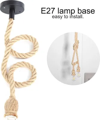 Image de Douille E27, câble en chanvre de 1 m, câble électrique, suspension DIY, douille décorative (1 douille)