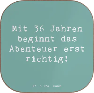 Produktbild von Mr. & Mrs. Panda Tassen Untersetzer Spruch 36. Geburtstag Abenteuer - Meeresbrise - Geschenk, Coaster, besonderer Anlass, Geburtstagsgeschenk, Glas, für Gläser, Jubiläum