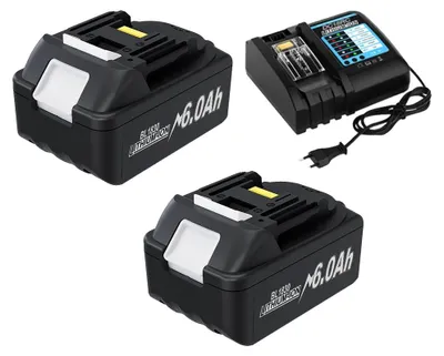 Image de Batterie de rechange, haute capacité, compatibilité étendue, 2 batteries de 6,0 Ah et chargeur 4 A