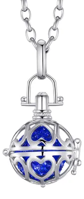 Produktbild von Morella Damen Schutzengel Halskette Edelstahl 70 cm mit Anhänger Liebesherzen und Klangkugel Zirkonia blau Ø 16 mm in Schmuckbeutel